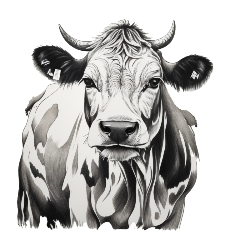Vector_BW_v1_SD_15_a_black_and_white_drawing_of_a_cow_an_ink_h_0